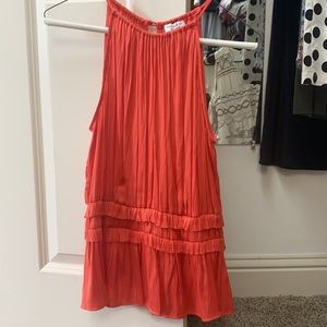 Coral Silk Peplum Top with Open Back